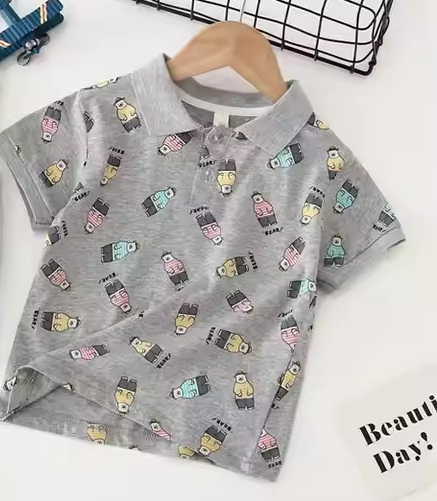 Cartoon Turn down Collar Soft and Comfortable T-shirt