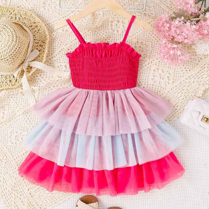 Sleeveless Rainbow Colorful Lace Patchwork Layered Tutu Dresses