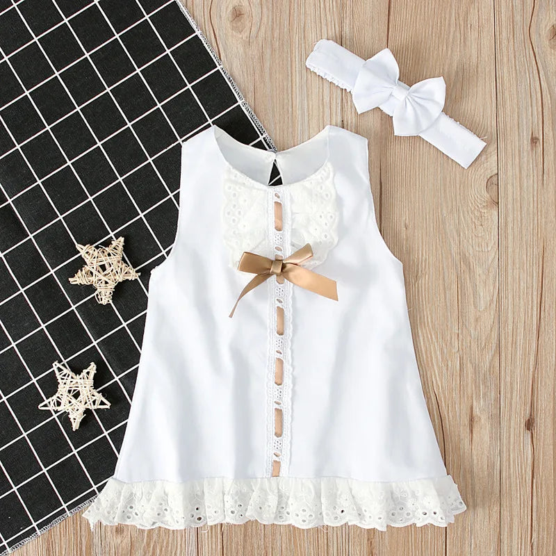 lace bow A-line girl Dress with hairband