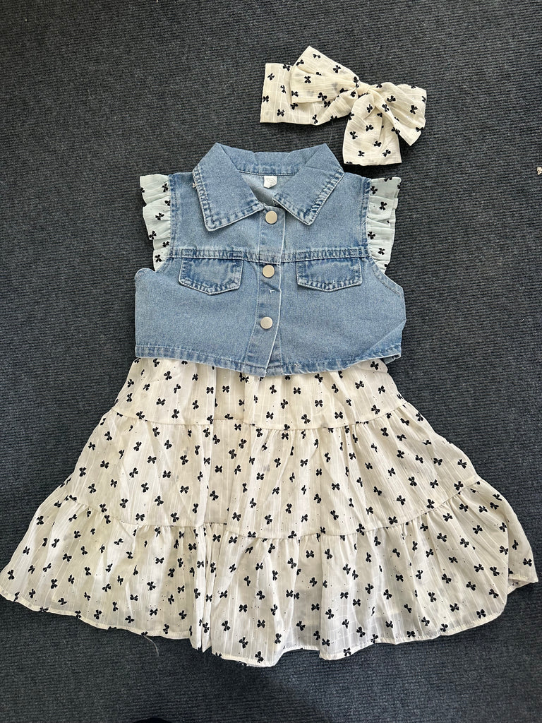 Short Sleeve Denim Jacket with Cotton Dress