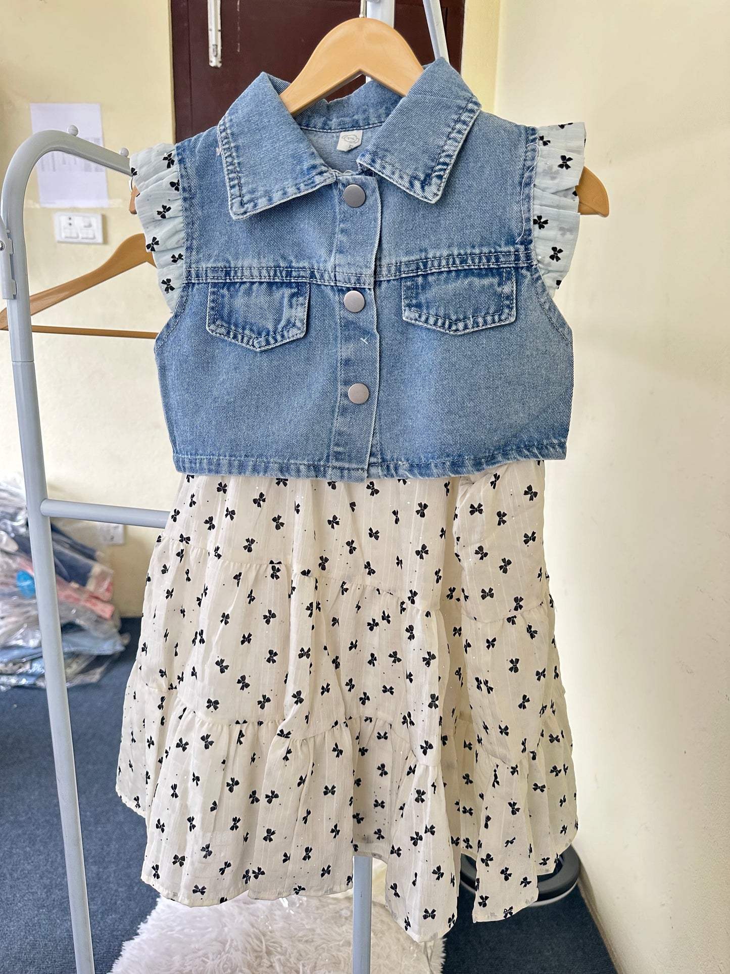 Short Sleeve Denim Jacket with Cotton Dress