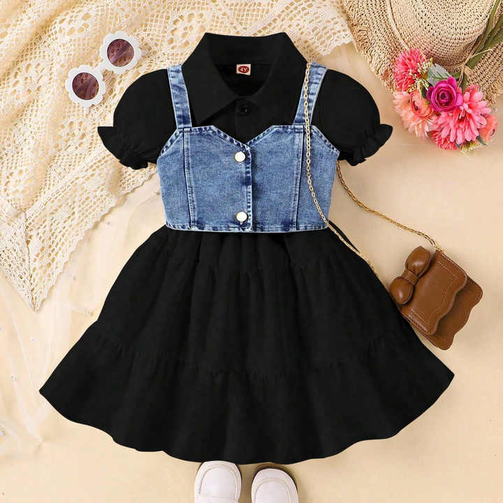 Bubble Sleeve Shirt Dress Denim