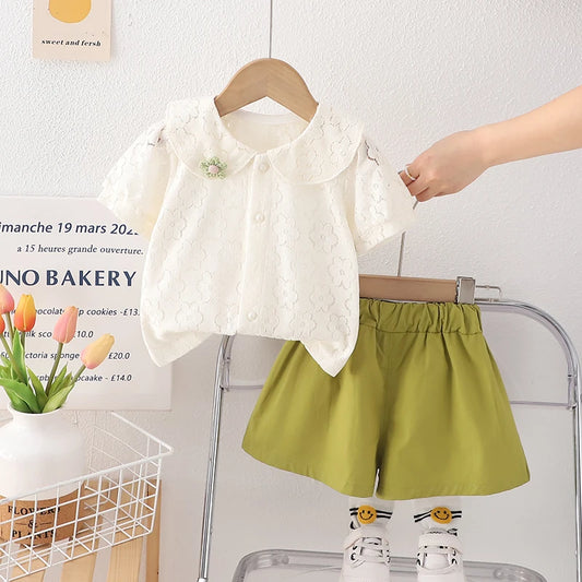 Thin Lace Short Sleeve Girls' Stylish Doll Neck Dress