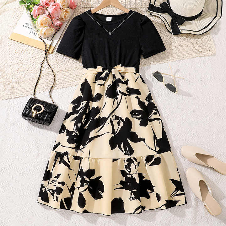 Short sleeve flower dress holiday casual wear