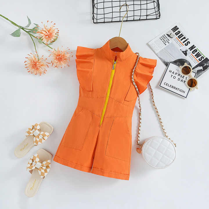 Ruffled Sleeveless Zipper Kids Jumpsuit