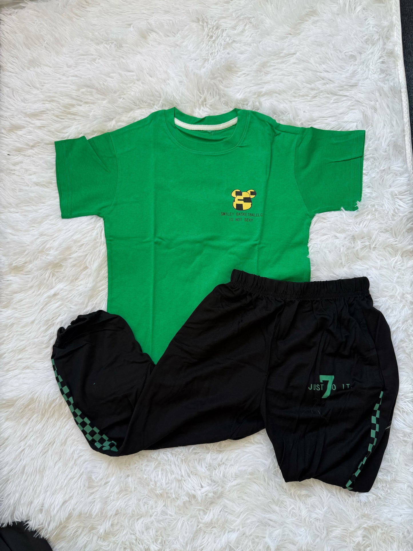 Green t-shirt  and Black pant boys clothing set