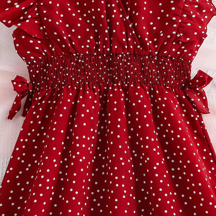 Ruffle Sleeveless Polka Dot Girls Dress